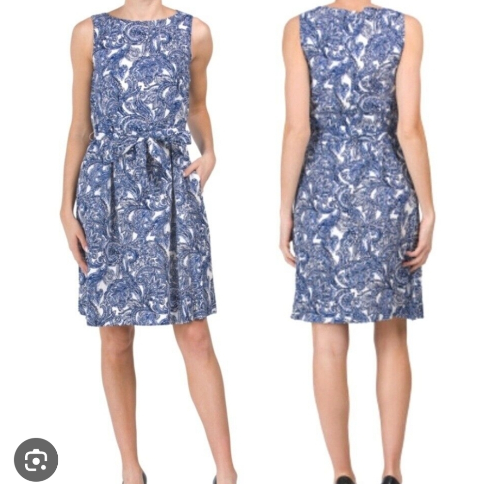 NWT Anne Klien Blue Paisley Sleeveless Dress